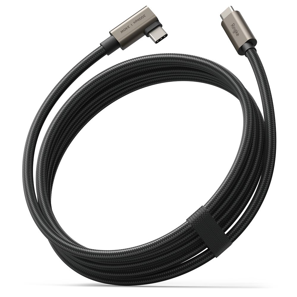 Ringke 3.2 gen. 2x2 USB-C, PD 3.1 240W 2m vinklad kabel - svart