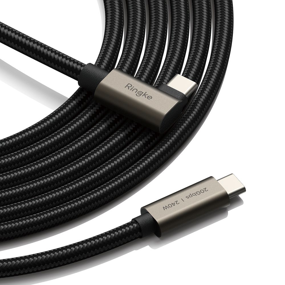 Ringke 3.2 gen. 2x2 USB-C, PD 3.1 240W 2m vinklad kabel - svart
