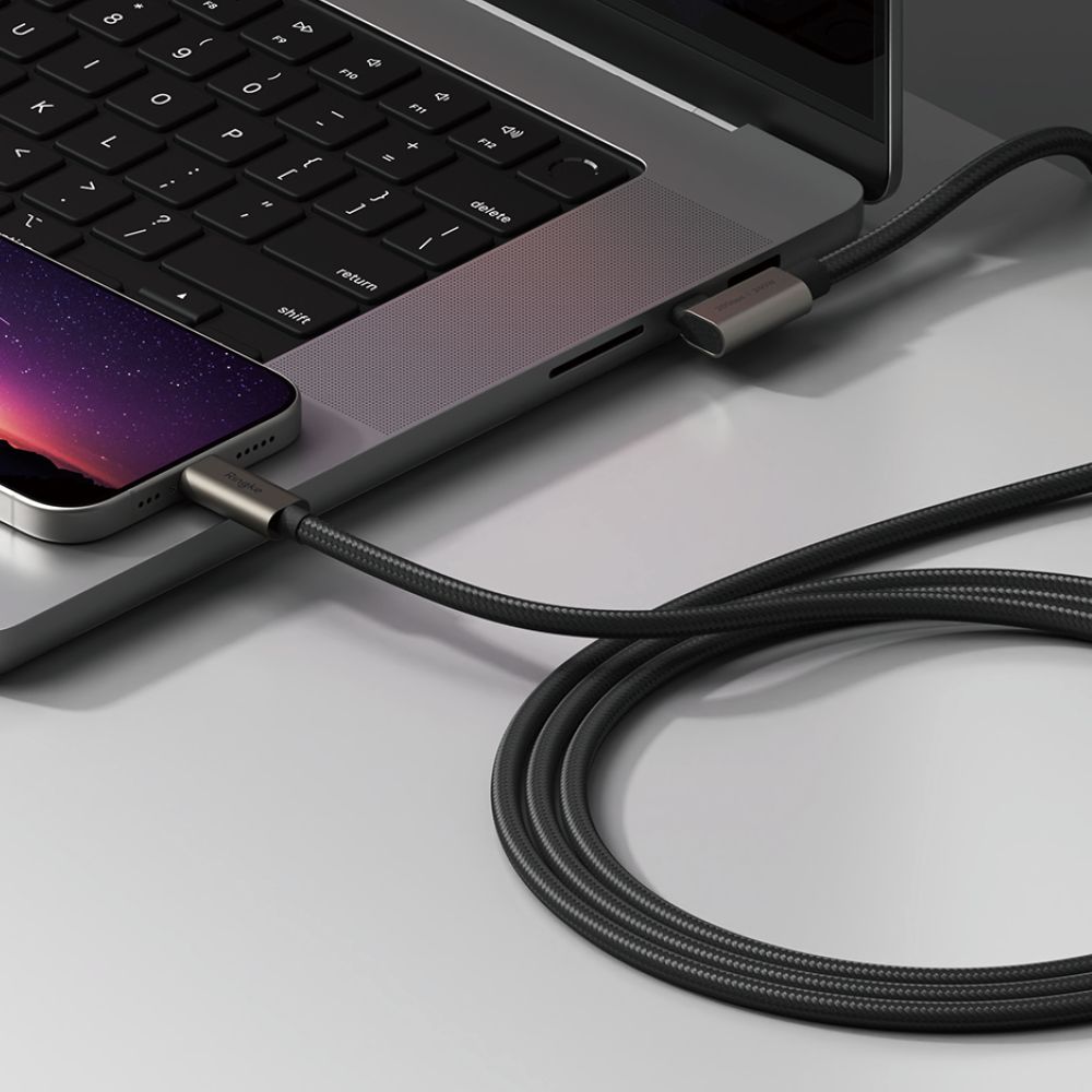 Ringke 3.2 gen. 2x2 USB-C, PD 3.1 240W 2m vinklad kabel - svart