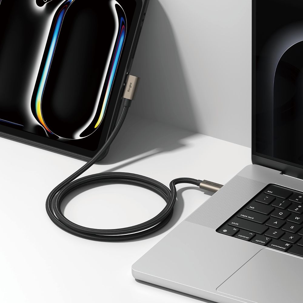 Ringke 3.2 gen. 2x2 USB-C, PD 3.1 240W 2m vinklad kabel - svart