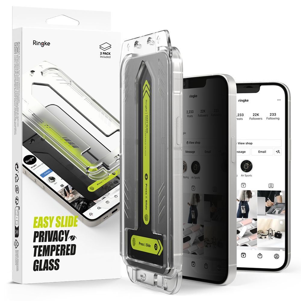 Ringke Easy Slide Privacy Glass 2-pack till iPhone 13 / 13 Pro / 14 / 16e
