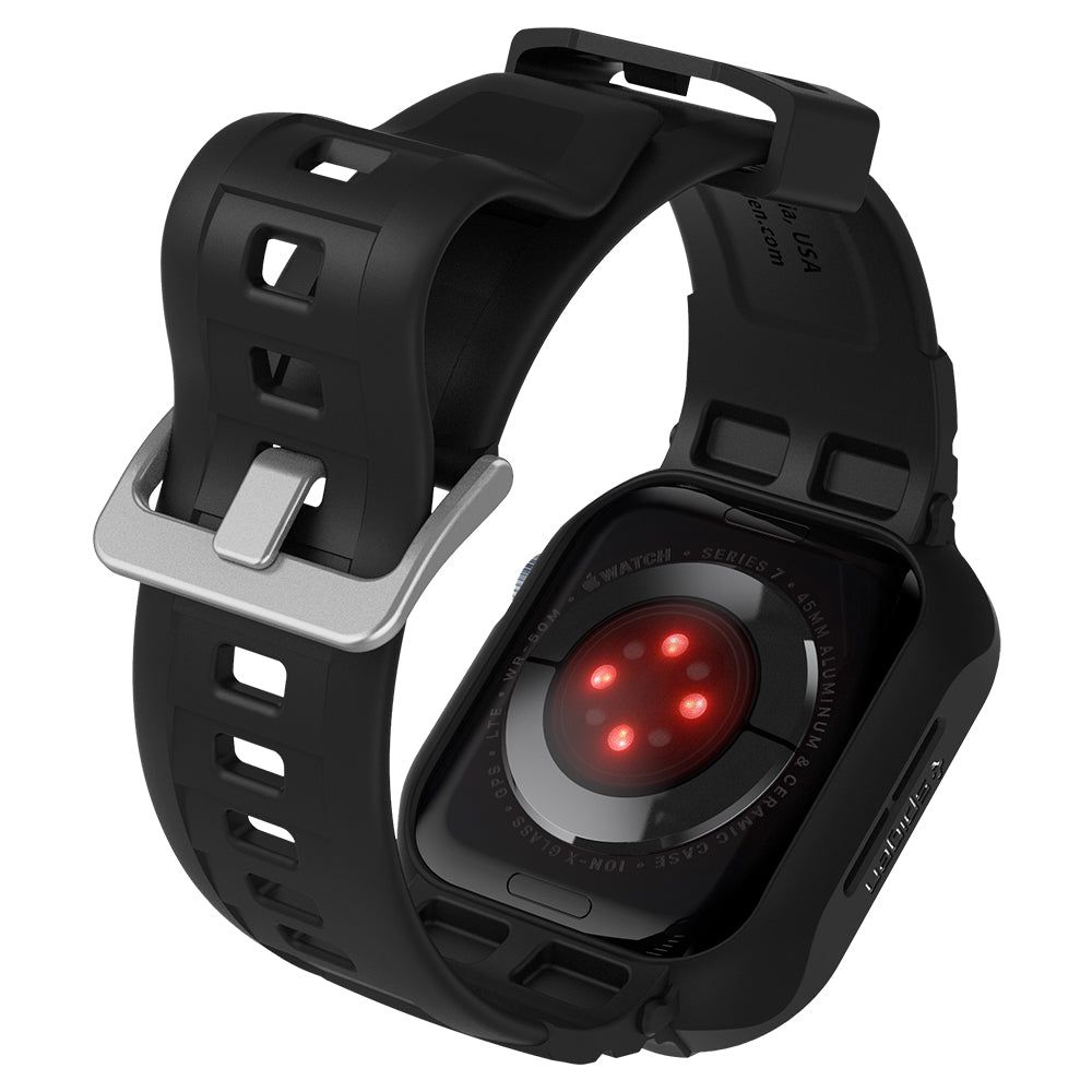 Spigen Rugged Armor Pro Fodral med rem för Apple Watch 4 / 5 / 6 / 7 / 8 / SE (44/45 mm) - Svart