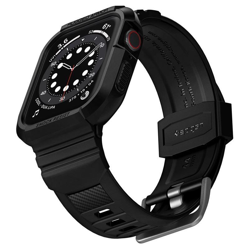 Spigen Rugged Armor Pro-etui med rem til Apple Watch 4 / 5 / 6 / 7 / 8 / SE (44/45 mm) - Sort