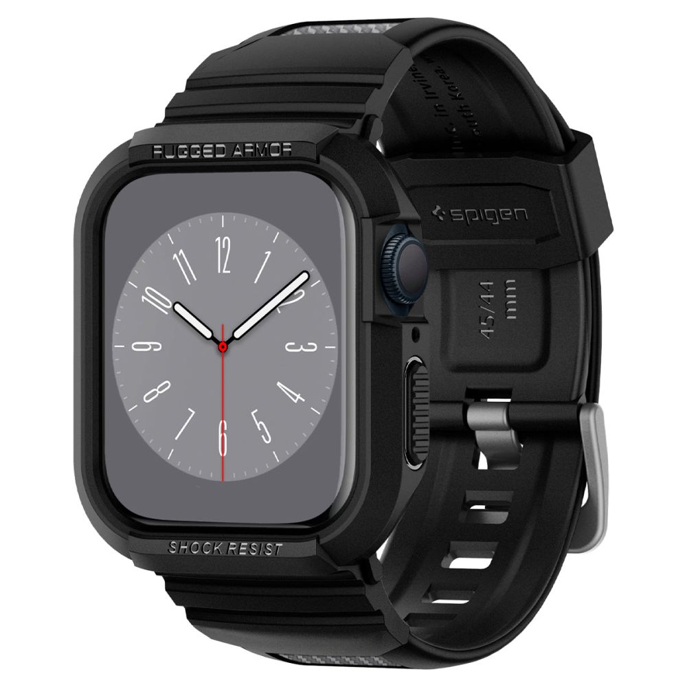 Spigen Rugged Armor Pro-etui med rem til Apple Watch 4 / 5 / 6 / 7 / 8 / SE (44/45 mm) - Sort