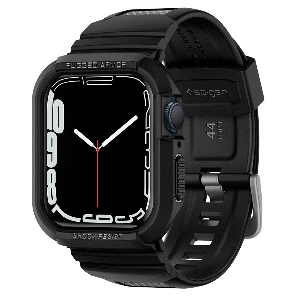 Spigen Rugged Armor Pro-etui med rem til Apple Watch 4 / 5 / 6 / 7 / 8 / SE (44/45 mm) - Sort