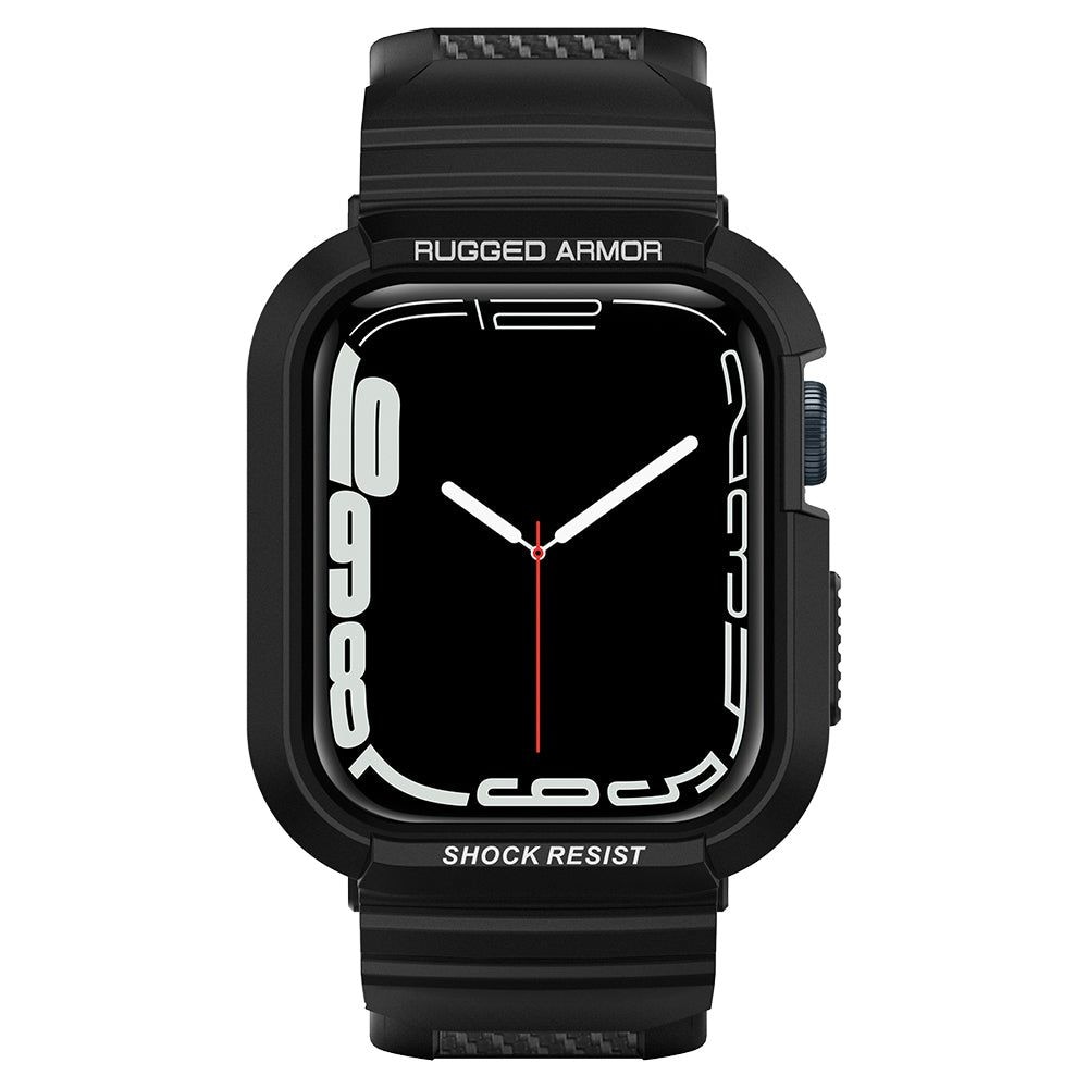 Spigen Rugged Armor Pro-etui med rem til Apple Watch 4 / 5 / 6 / 7 / 8 / SE (44/45 mm) - Sort