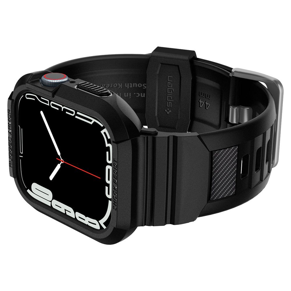 Spigen Rugged Armor Pro-etui med rem til Apple Watch 4 / 5 / 6 / 7 / 8 / SE (44/45 mm) - Sort