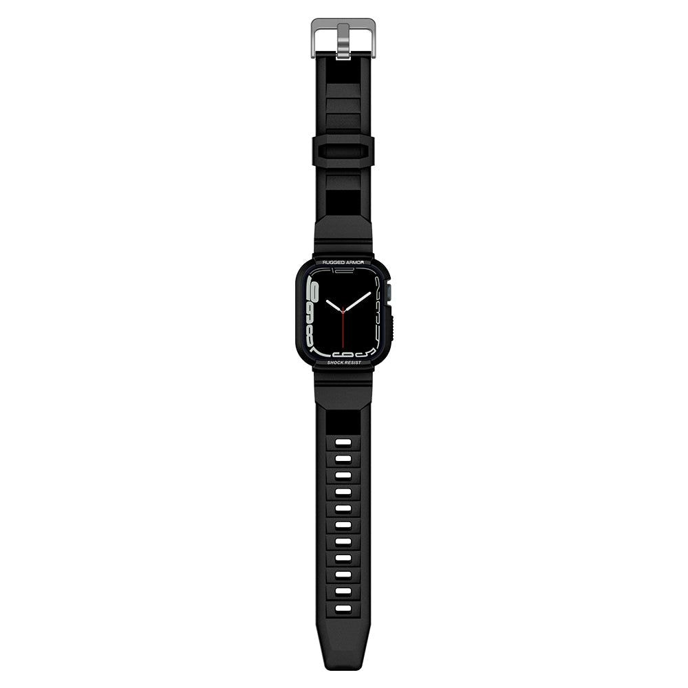 Spigen Rugged Armor Pro-etui med rem til Apple Watch 4 / 5 / 6 / 7 / 8 / SE (44/45 mm) - Sort