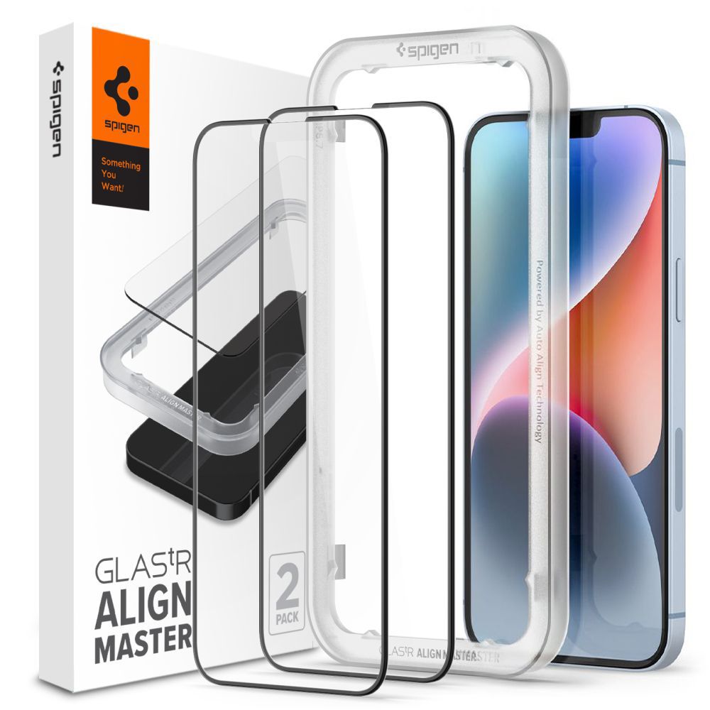 Spigen ALM Glass FC Härdat glas för iPhone 13 / 13 Pro / 14 / 16e - Svart 2 st.