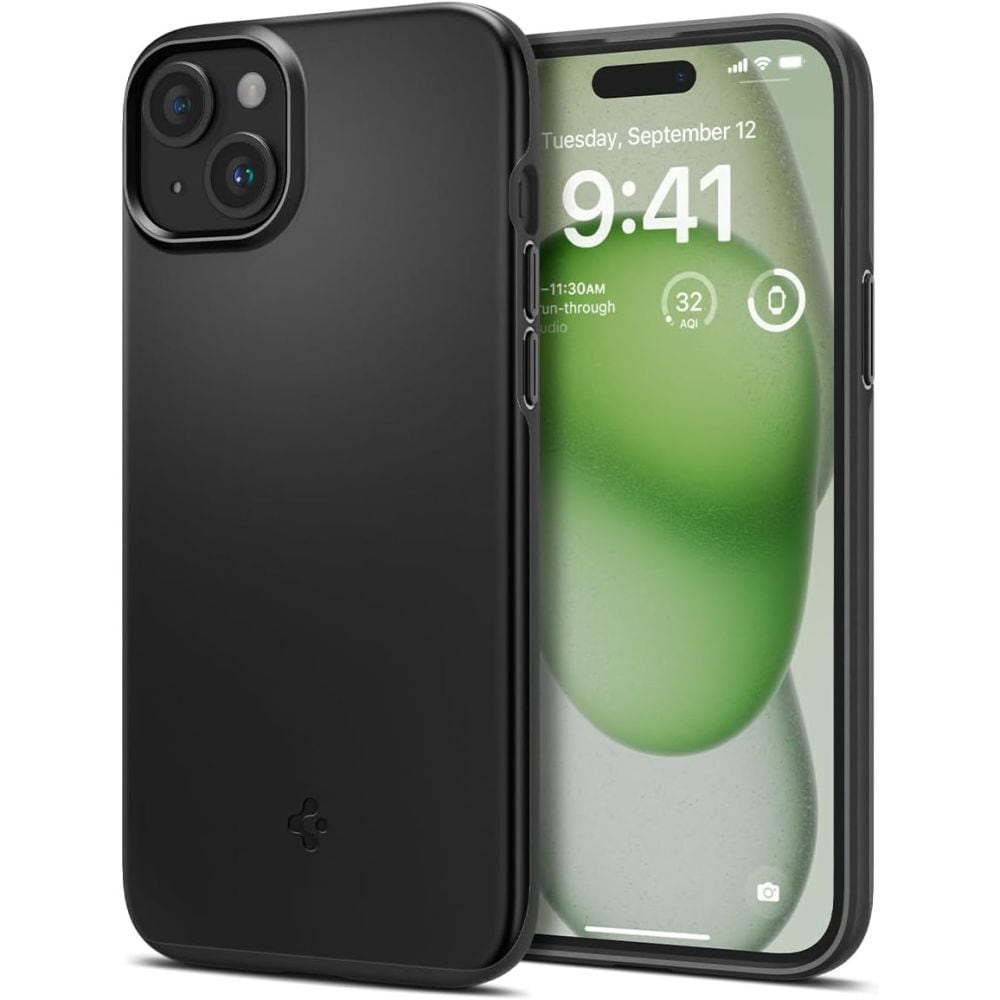 Spigen Thin Fit iPhone 15 Plus-fodral - Svart
