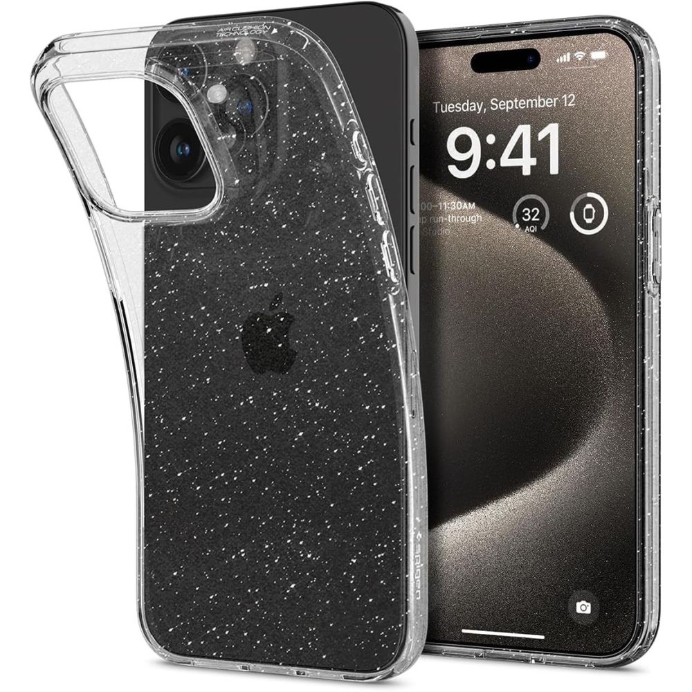 Spigen Flytande kristall iPhone 15 Pro Max Fodral - Klar glitter