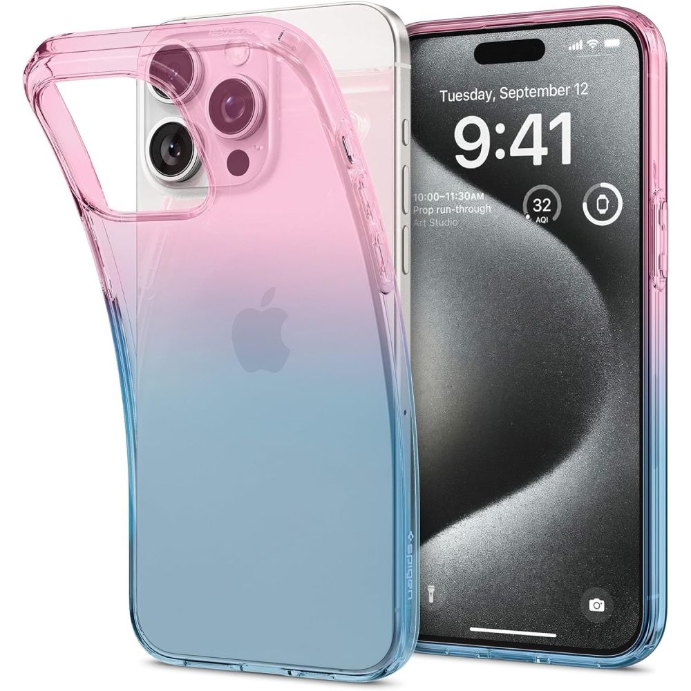 Spigen Flytande kristall iPhone 15 Pro-fodral - rosa/blått