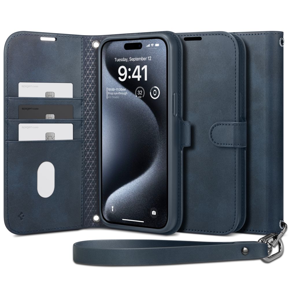 Spigen Wallet S Pro-fodral för iPhone 15 Pro - Marinblå