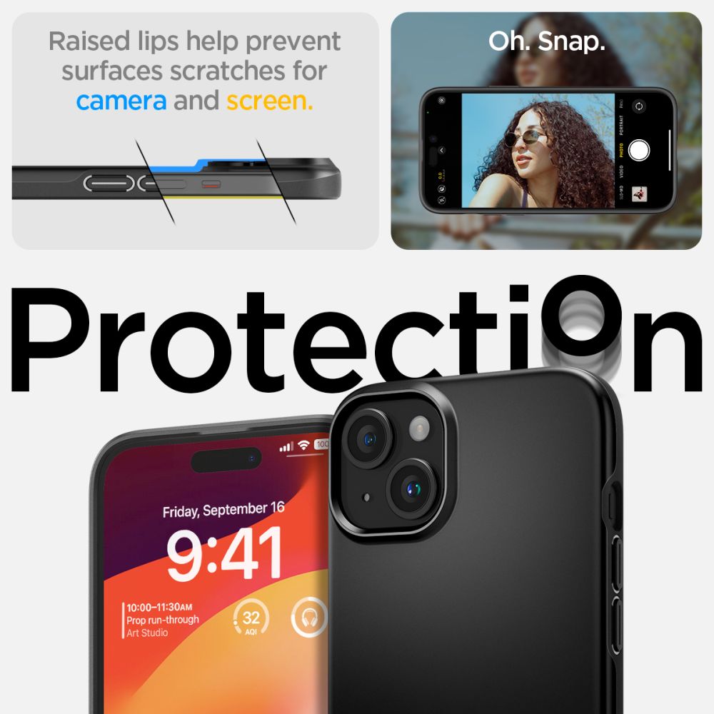 Spigen Thin Fit iPhone 15-etui - sort