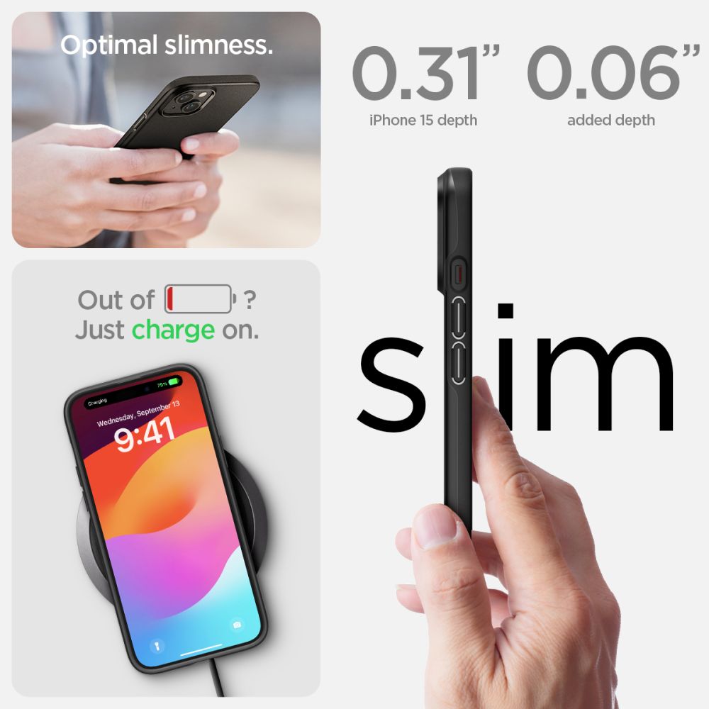 Spigen Thin Fit iPhone 15-etui - sort