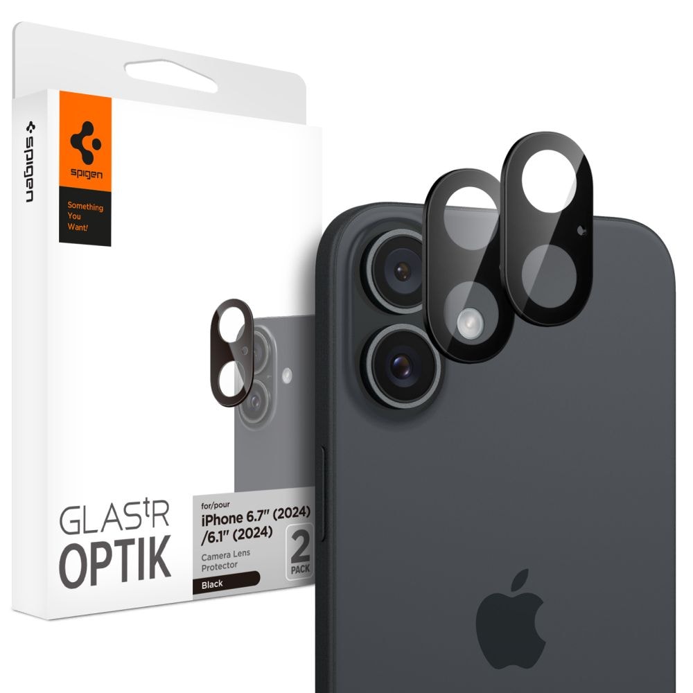 Spigen Optik GLAS.TR Kameraskydd 2-PACK för iPhone 16 / 16 PLUS - Svart
