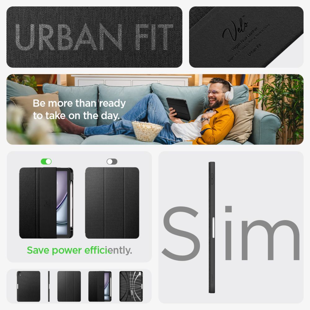 Spigen Urban Fit-etui til iPad Air 10,9'' 4/5 2020-2022 / 11,6'' 2024 - Sort