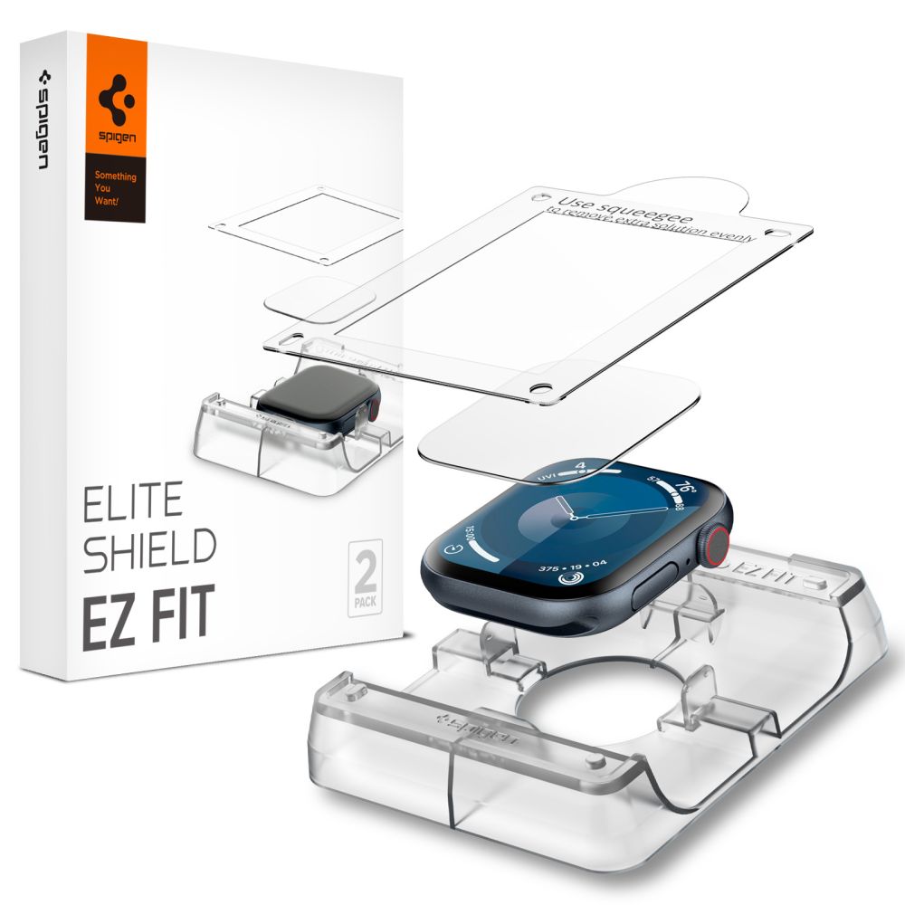 Spigen Elite Shield "EZ FIT" Hybridglas 2-PACK för Apple Watch 10 (42MM) - Klar