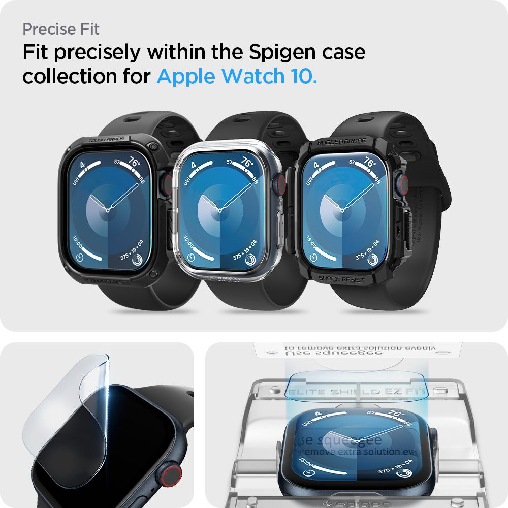 Spigen Elite Shield "EZ FIT" Hybrid Glass 2-PACK til Apple Watch 10 (42MM) - Clear