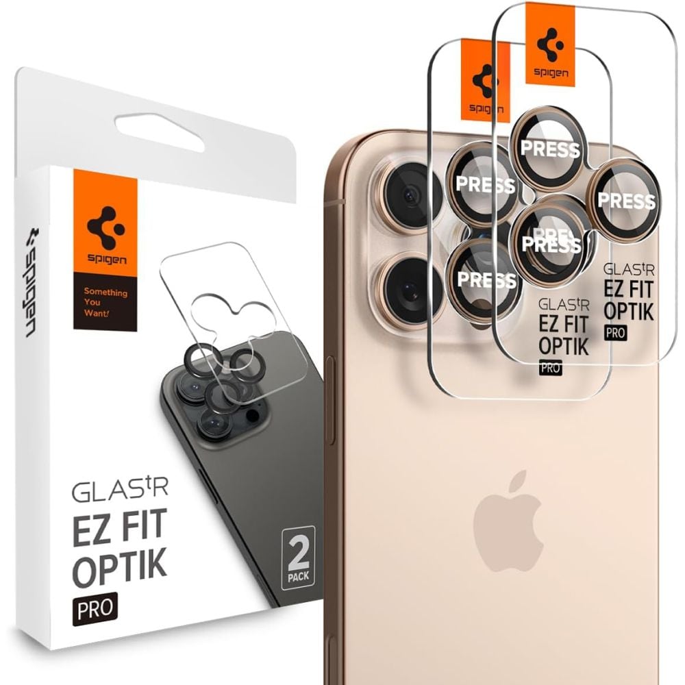 Spigen Optik Pro GLAS.TR "EZ FIT" kameraskydd 2-PACK för iPhone 16 Pro / Pro Max - Brun