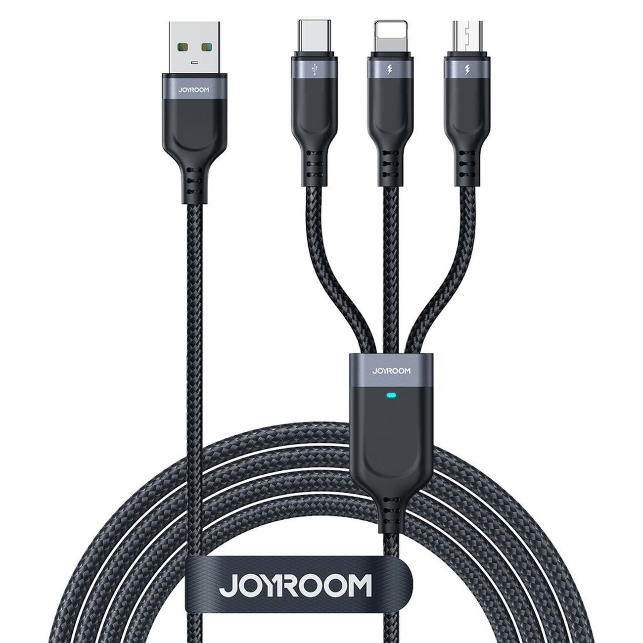 Joyroom S-A18 3in1 3,5A USB-A - Lightning+USB-C+MicroUSB-kabel 1,2m - svart