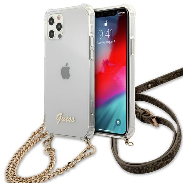 Guess GUHCP12MKC4GSGO iPhone 12/12 Pro 6,1" Transparent hårt fodral 4G Guldkedja