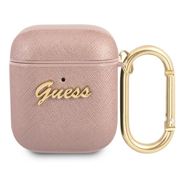 Guess GUA2SASMP AirPods-skal rosa/rosa Saffiano Script Metal Collection
