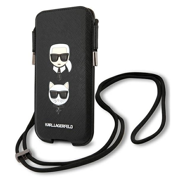 Karl Lagerfeld Saffiano Ikonik Karl&Choupette Head 6.1'' Handväska - Svart