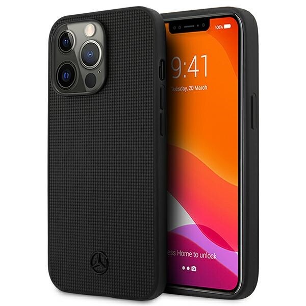 Mercedes Läderfodral med meshed metallogo för iPhone 13 Pro / iPhone 13 - Svart