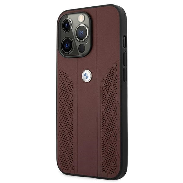 BMW Curve Perforate-etui i læder til iPhone 13 Pro / iPhone 13 - Rød