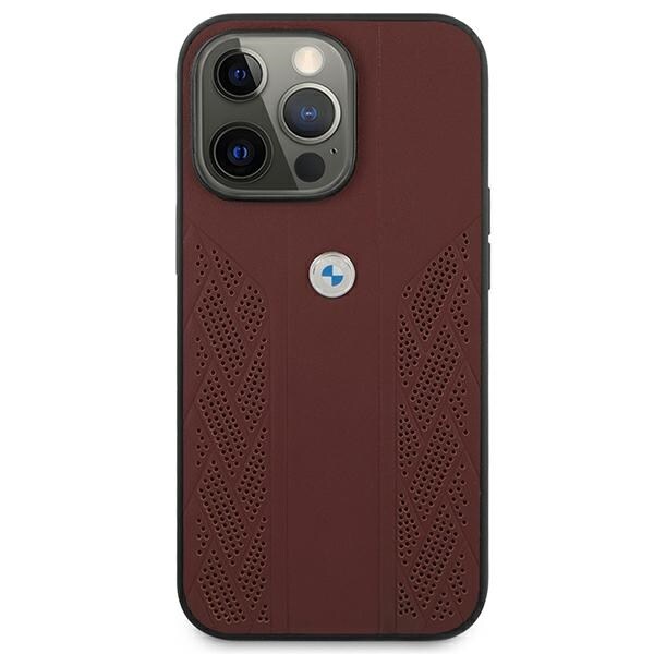 BMW Curve Perforate-etui i læder til iPhone 13 Pro / iPhone 13 - Rød