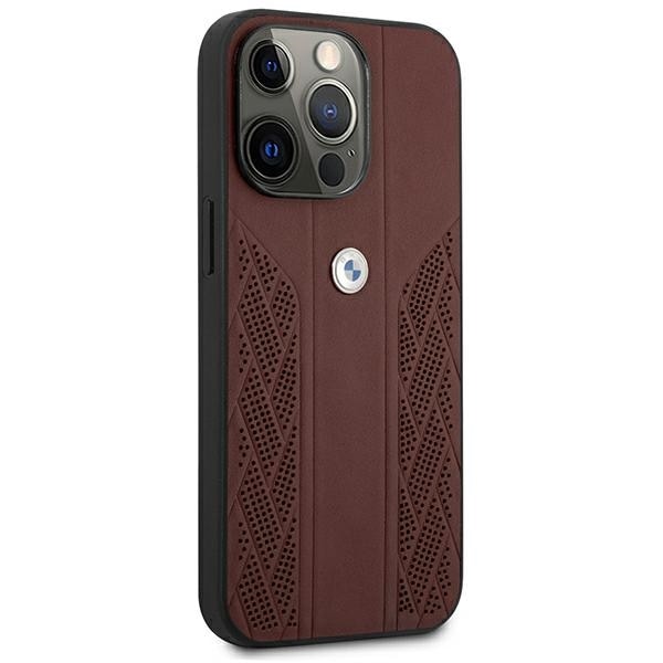 BMW Curve Perforate-etui i læder til iPhone 13 Pro / iPhone 13 - Rød