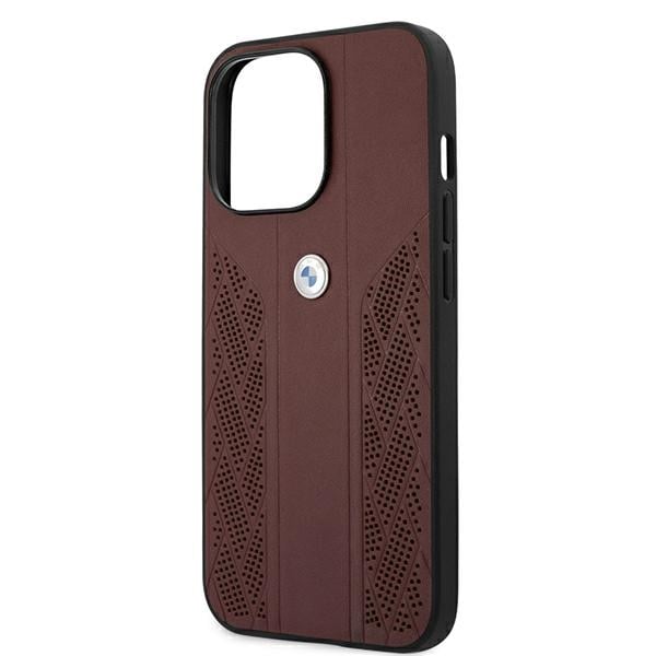 BMW Curve Perforate-etui i læder til iPhone 13 Pro / iPhone 13 - Rød