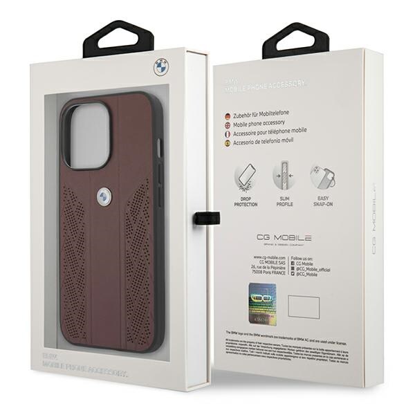 BMW Curve Perforate-etui i læder til iPhone 13 Pro / iPhone 13 - Rød