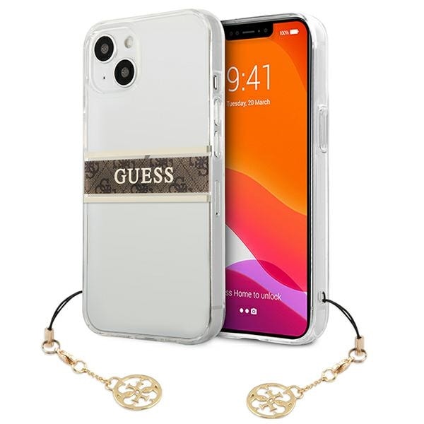 Guess GUHCP13SKB4GBR iPhone 13 mini 5,4" Transparent hård väska 4G Brun rem Charm