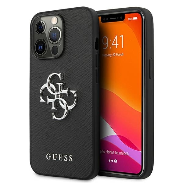 Guess Saffiano 4G Metal Logo-fodral för iPhone 13 Pro / 13 6,1" - svart