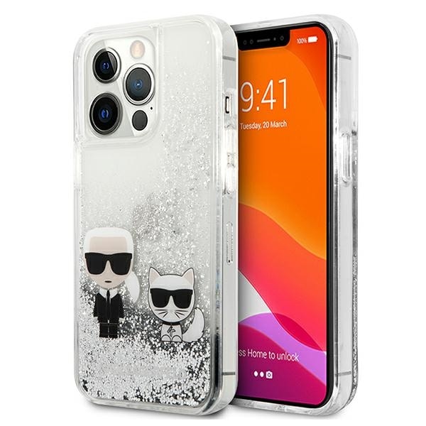 Karl Lagerfeld Liquid Glitter Karl&Choupette fodral för iPhone 13 Pro / 13 6,1" - silver