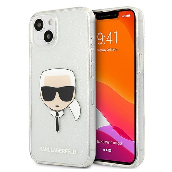 Karl Lagerfeld Glitter Karl's Head fodral för iPhone 13 mini - silver
