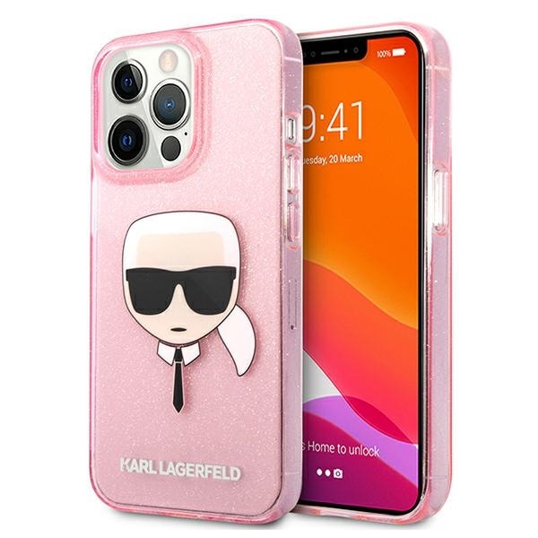 Karl Lagerfeld Glitter Karl's Head Fodral för iPhone 13 Pro Max - Rosa