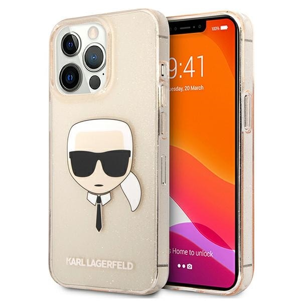 Karl Lagerfeld Glitter Karl's Head Fodral till iPhone 13 Pro / iPhone 13 - Guld