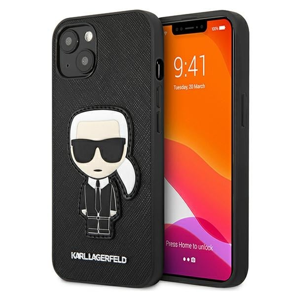 Karl Lagerfeld Saffiano Ikonik Karl's Patch Fodral för iPhone 13 mini - Svart