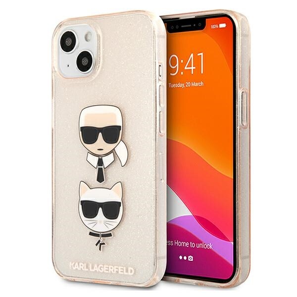 Karl Lagerfeld Glitter Karl's & Choupette Huvudfodral för iPhone 13 mini - Guld