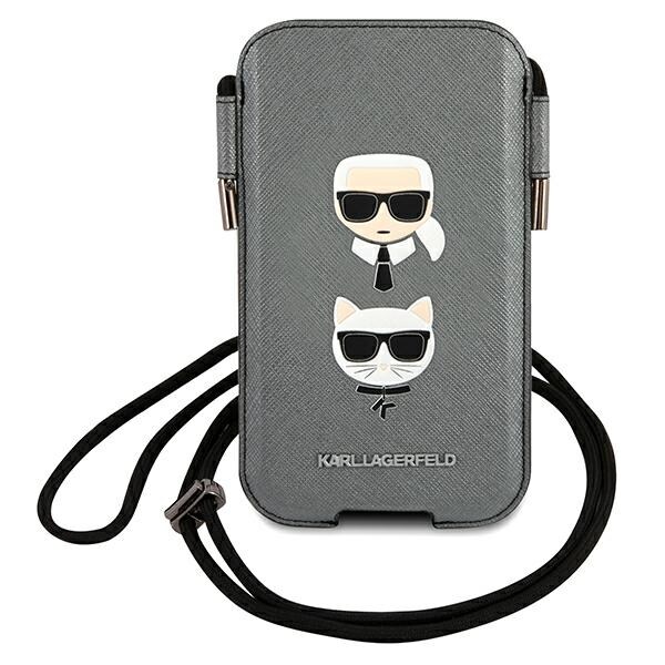 Karl Lagerfeld Saffiano Ikonik Karl&Choupette Head 6.1'' Handväska - Grå