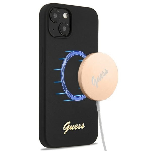 Guess GUHMP13MLSLMGBK iPhone 13 6,1" svart/svart hårdskal Silikon Script Gold Logo Magsafe