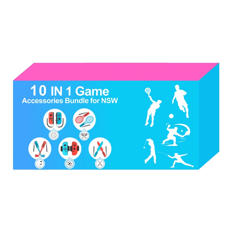 Nintendo Switch Sports tillbehörspaket 10 delar / familjepaket / sportset för Joy-Con i rött och blått
