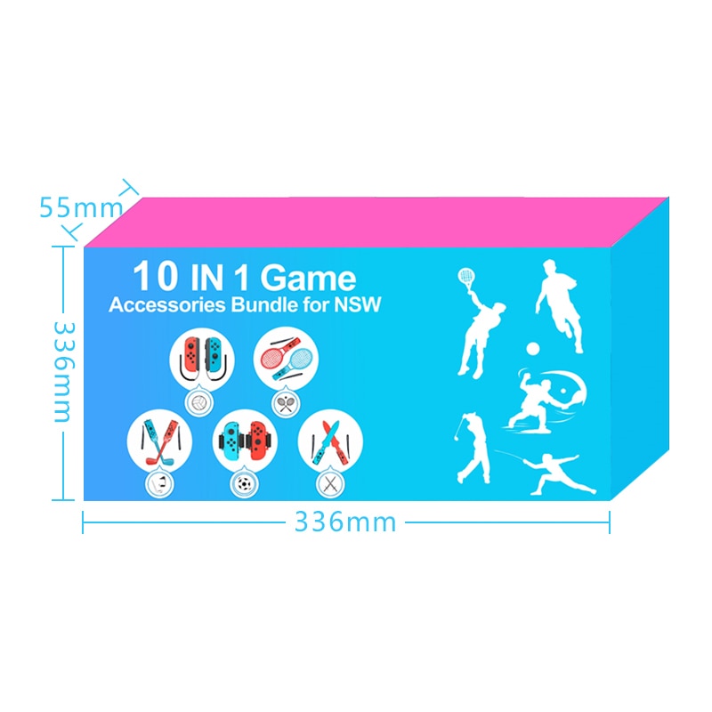 Nintendo Switch Sports tillbehörspaket 10 delar / familjepaket / sportset för Joy-Con i rött och blått