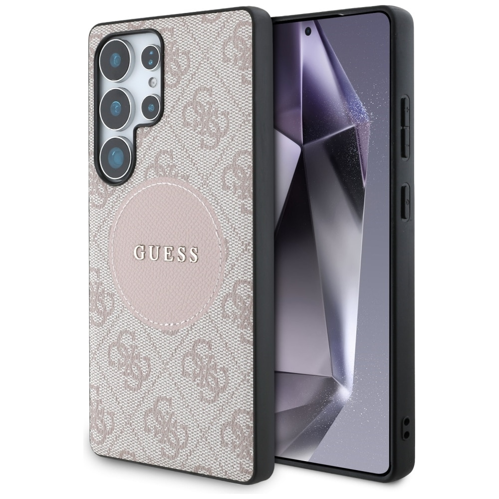 Guess 4G Round Patch Classic Logo MagSafe-fodral för Samsung Galaxy S25 Ultra - Rosa