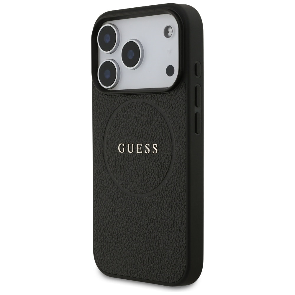 Guess Grained Ring MagSafe-fodral för iPhone 17 Pro - svart