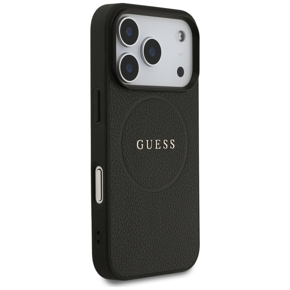 Guess Grained Ring MagSafe-fodral för iPhone 17 Pro - svart