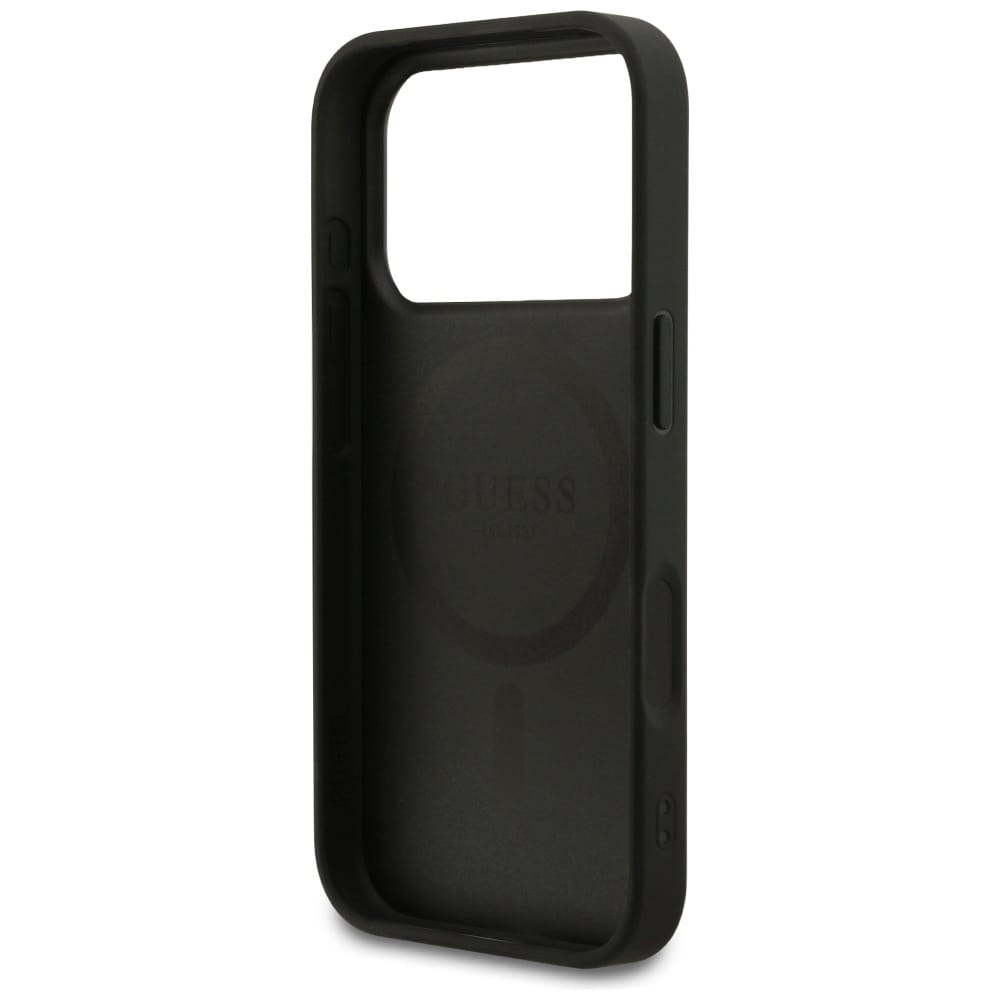 Guess Grained Ring MagSafe-fodral för iPhone 17 Pro - svart